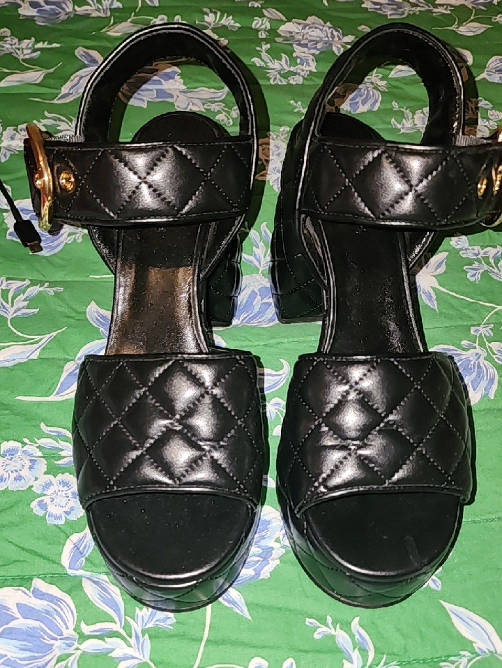 Black Quilted Platform Sandals - Women
